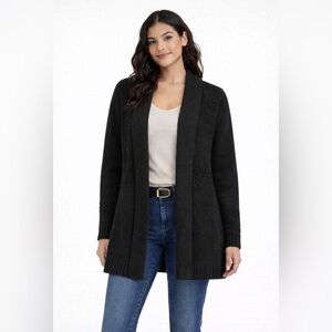 Rafaella Women's Black Knit Open Front Cardigan Sweater Cable-Knit Front Size XL